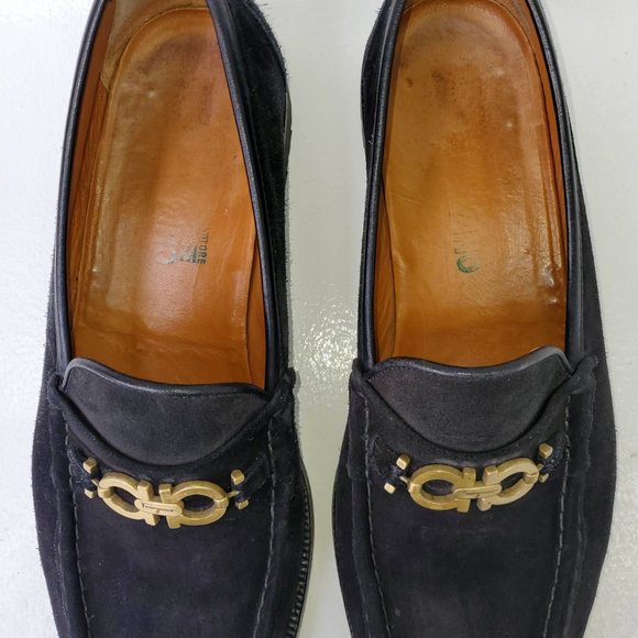 Salvatore Ferragamo Black Suede Loafers with Gold Gancini Hardware main image 9
